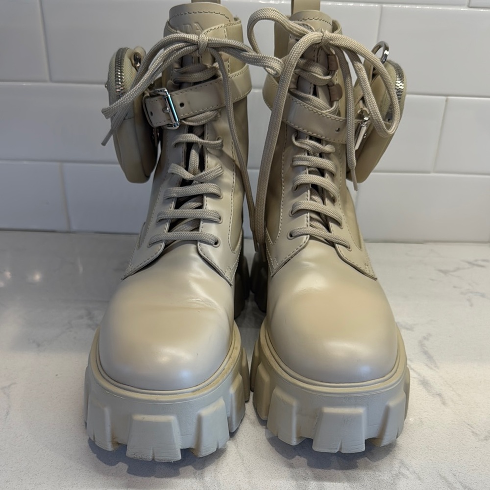 Prada Tan Combat Moto Boots with Chunky Sole - Picture 4 of 13